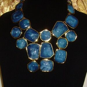 Kenneth Jay Lane Bib Necklace - Gold-Tone and Blue